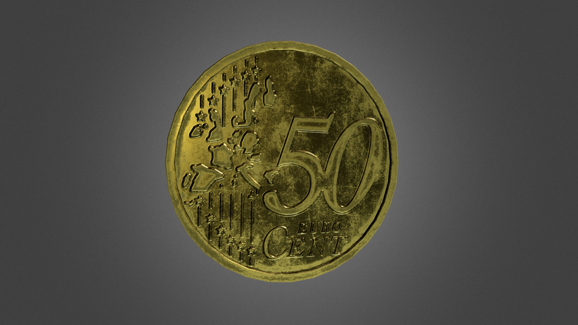 3D model 50 cents coin VR - This is a 3D model of the 50 cents coin VR. The 3D model is about a gold coin with a design.