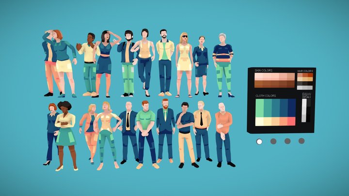 Low Poly City People (Easy Palette Switch) 3D Model