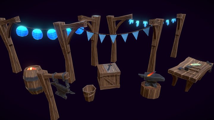 Village and Blacksmith Props 3D Model