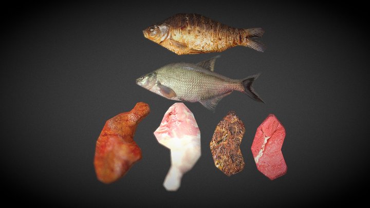 Food: fish, chicken, meat.(3d models low poly) 3D Model