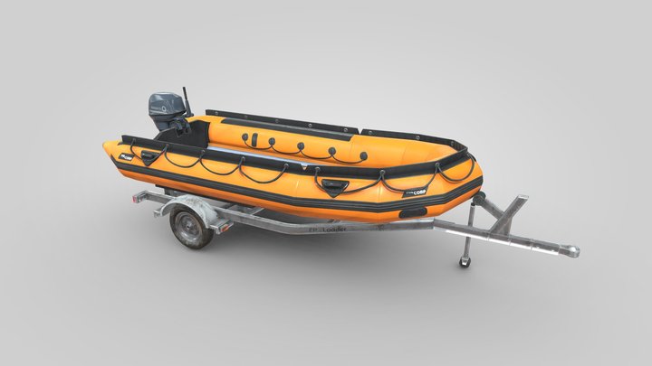 Lifeguard Rescue Boat With Trailer 3D Model