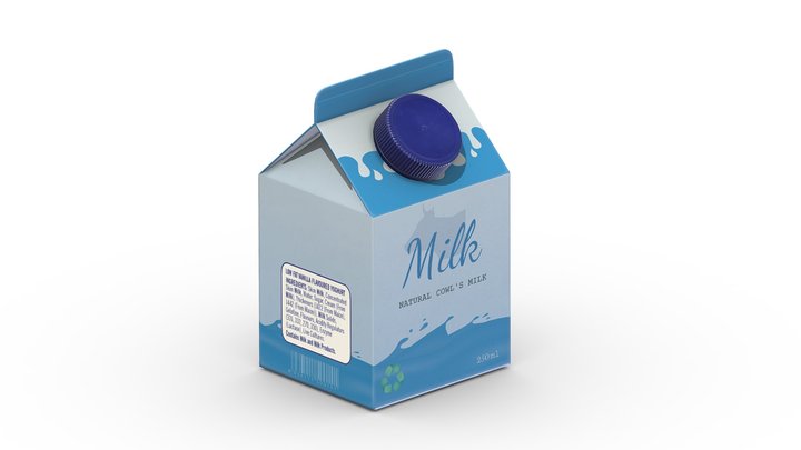 Supermarket Milk Carton 01 Low Poly PBR 3D Model