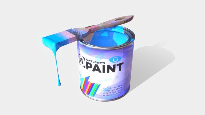 Paintbrush and Can with blue paint 3D Model