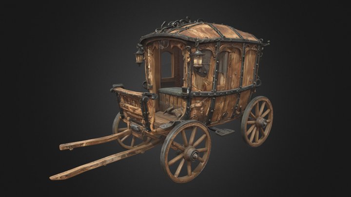 Weathered Medieval Wooden Carriage – Lanterns – Modelo 3D gratuito STL