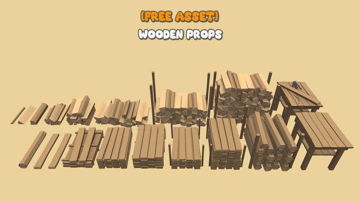 [FREE ] Lowpoly Wooden Props 3D Models 3D Model