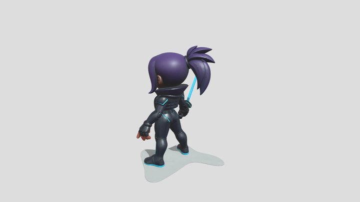 Cyber Blade Chibi – Futuristic Warrior Figurine 3D Model
