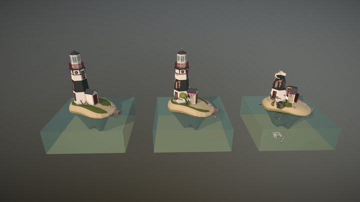 Stages of destruction of the lighthouse 3D Model
