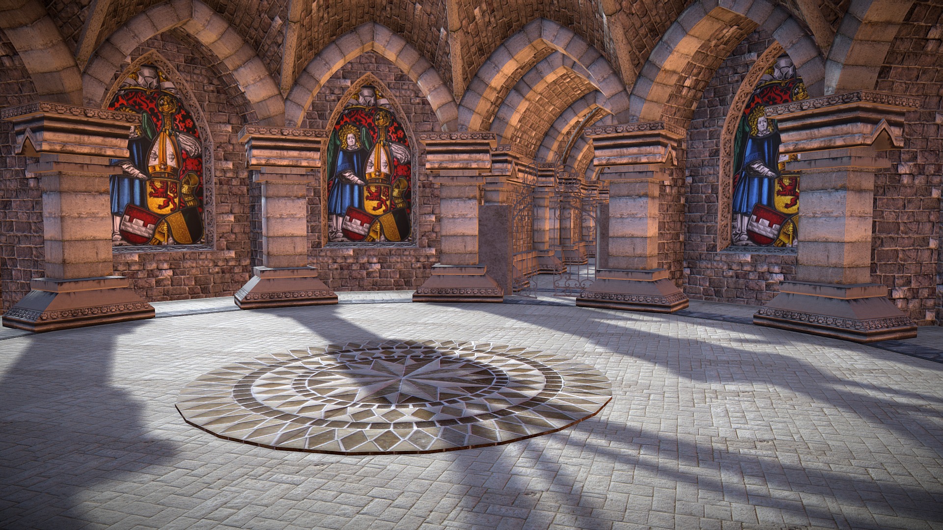 3D model DUNGEON - This is a 3D model of the DUNGEON. The 3D model is about a large brick building with stained glass windows.