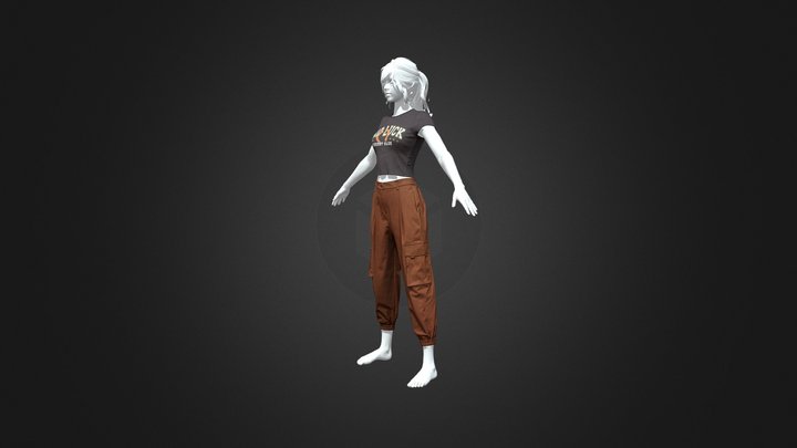 Woman Brown top + brown close-up pants 3D Model