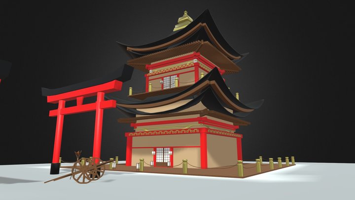 Japanese Pagoda Temple w/ Additional Assets 3D Model