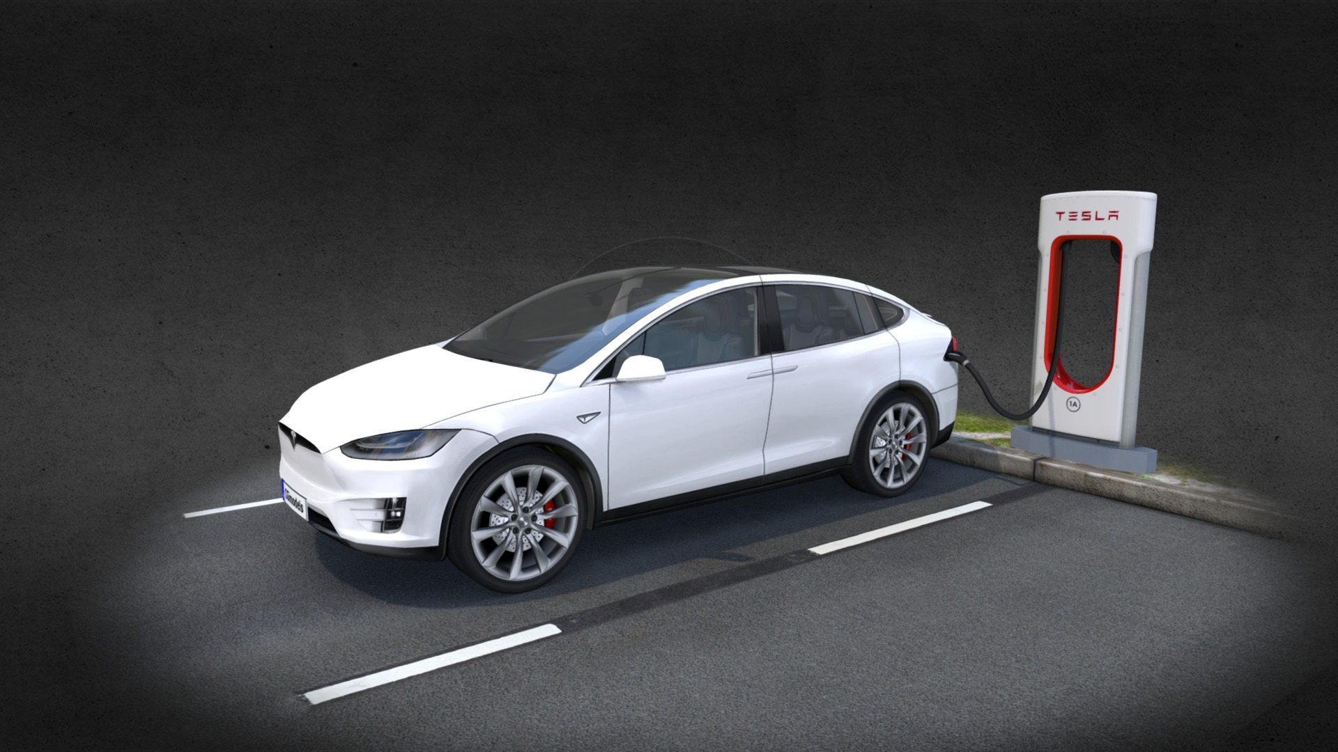 3D model Tesla X - This is a 3D model of the Tesla X. The 3D model is about a car parked in a parking lot.