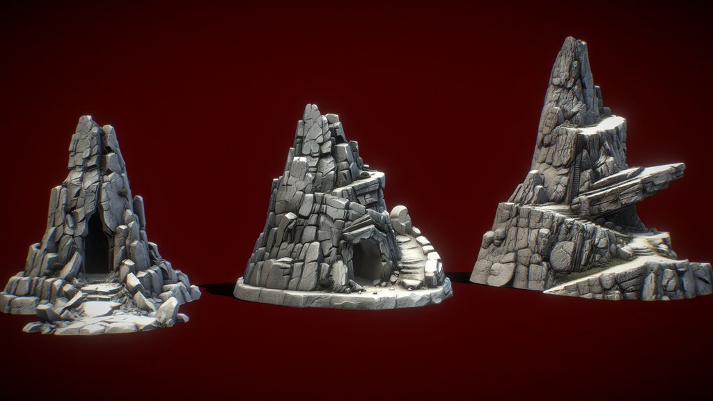 3 Evil Rock Mountains with Cave