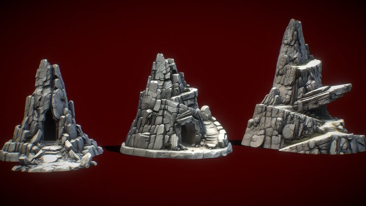3 Evil Rock Mountains with Cave (Stylized) – Modèle 3D gratuit STL
