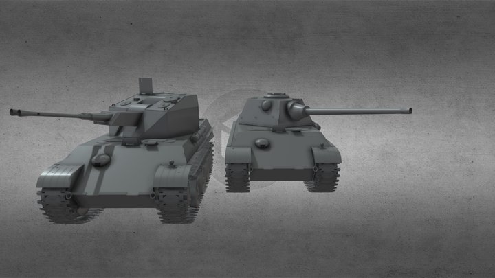 Flakpanther 341 and Panther F 3D Model