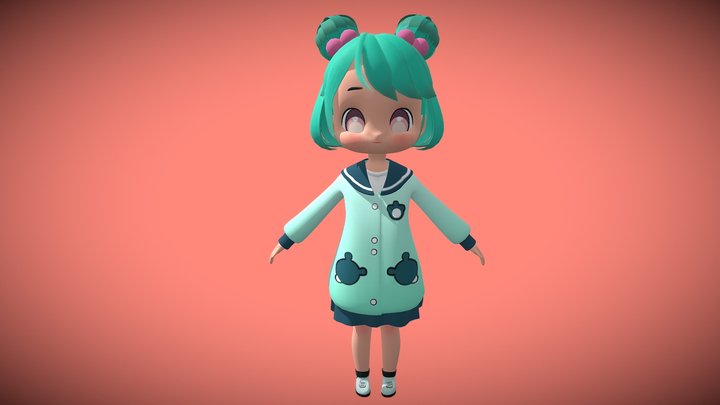 Cute Chibi Girl 3D Model