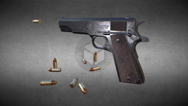 Gun & Bullet  M1911 3D Model