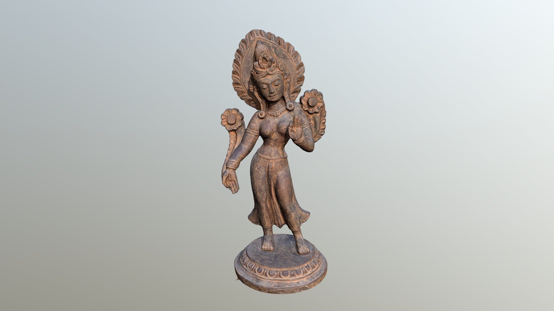 Hindu goddess statue, standing wooden Buy Royalty Free 3D model by
