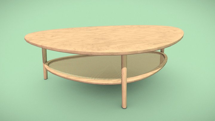 Coffee Tables Three Legs with Rattan I Low-Poly 3D Model