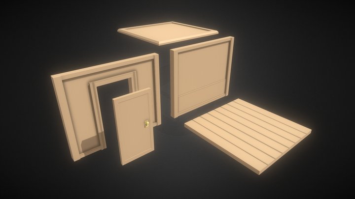 Wood Modular Building Pieces (Low Poly Style) – Free 3D Model STL