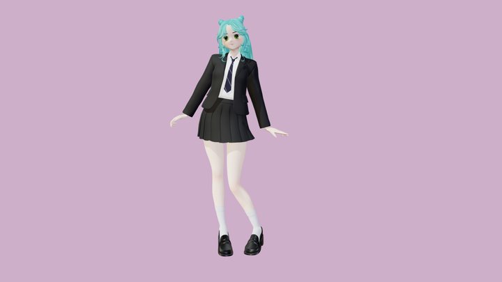 Anime school girl - Body Rigged 3D Model