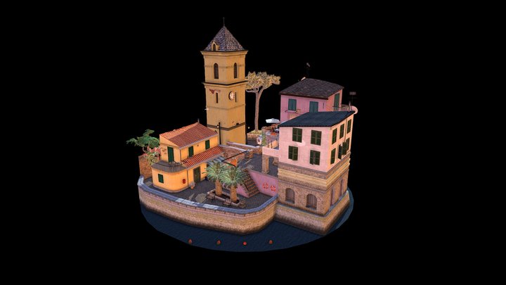 City Scene - Manarola, Italy (BLACK) 3D Model