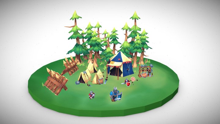 Medieval Military Camp Diorama 3D Model
