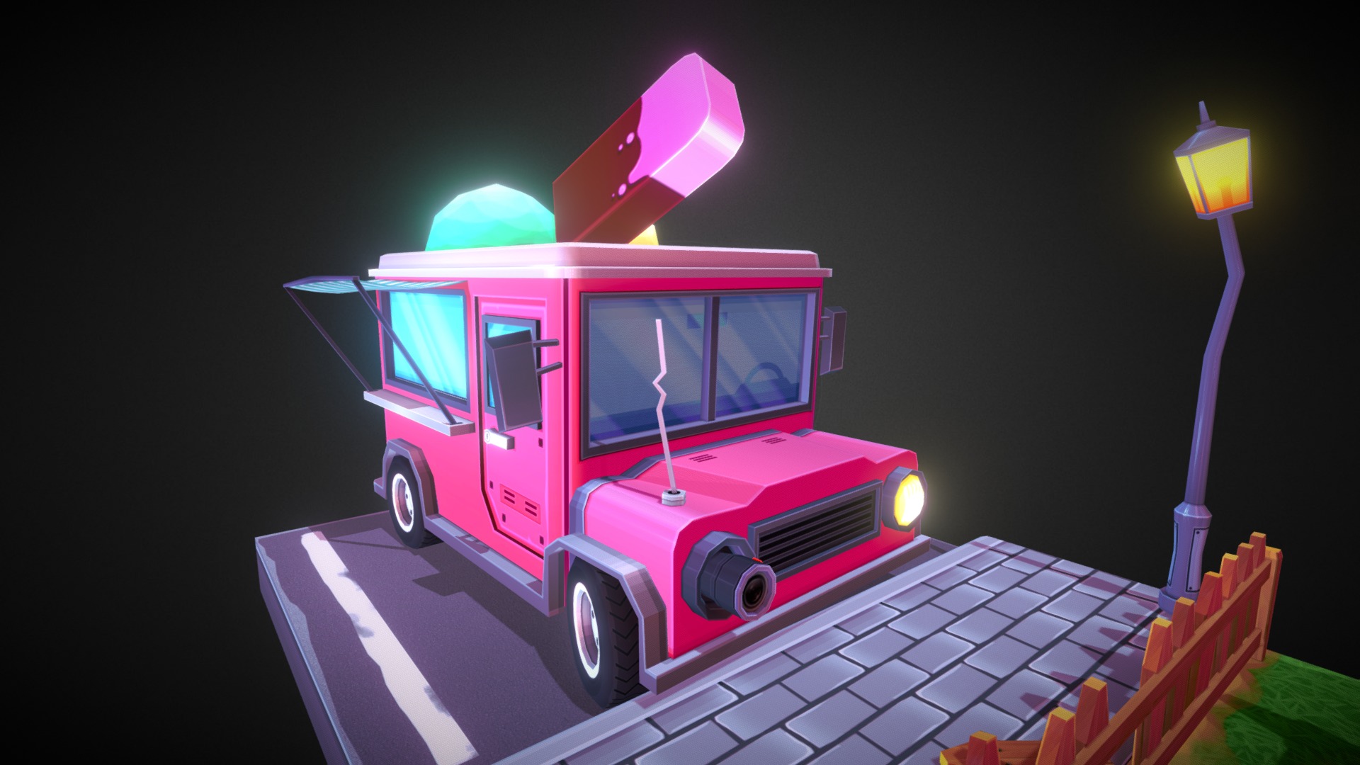 3D model Ice Cream Van - This is a 3D model of the Ice Cream Van. The 3D model is about a toy truck on a table.