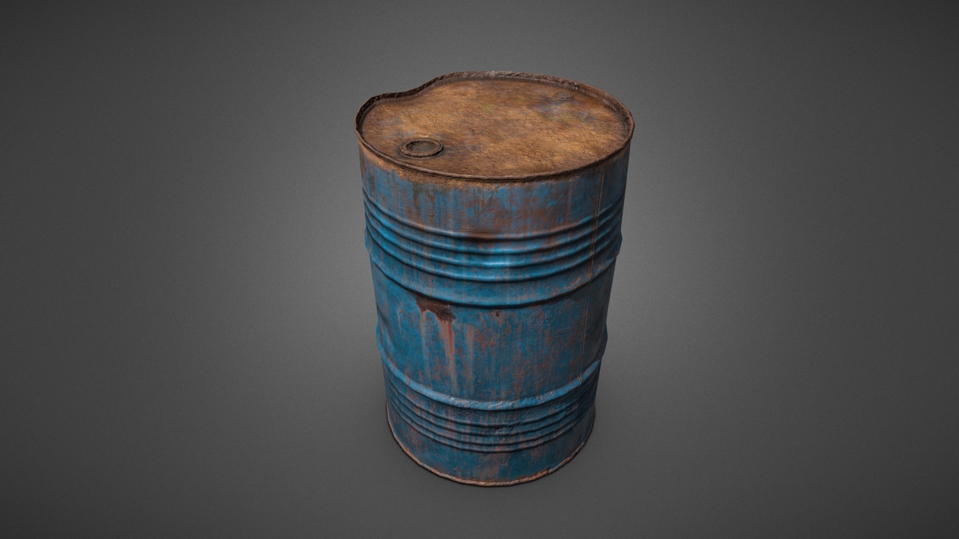 3D model Rusty Barrel Metal - This is a 3D model of the Rusty Barrel Metal. The 3D model is about a blue and white cylindrical object.