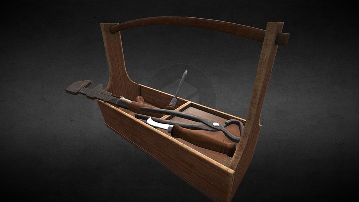 Retro wooden agricultural tool box 3D Model