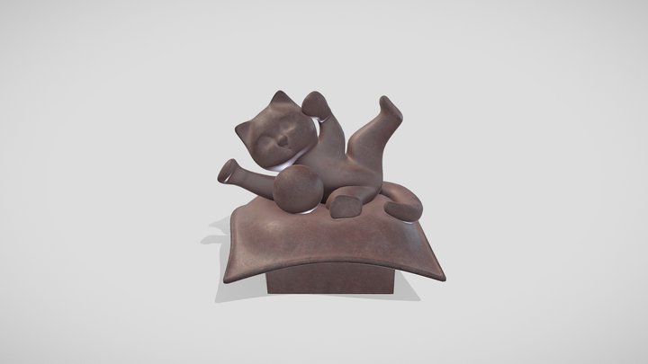 Old clay figurine of Cat on the Pillow 3D Model