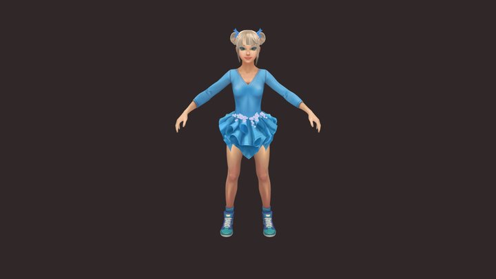 Dress Blue Skirt Flowers 3D Model