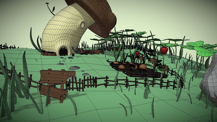 Mushroom island wireframe 3D Model