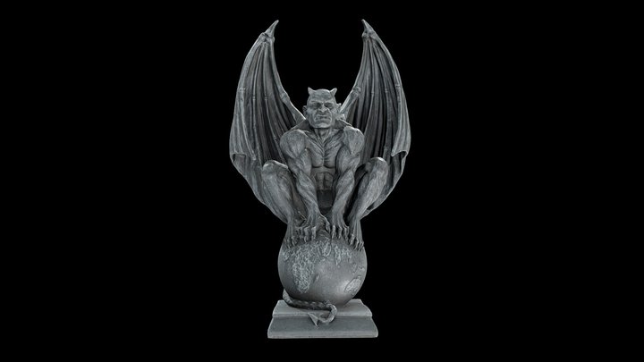 Devil Gargoyle Sitting on Globe 3D Model