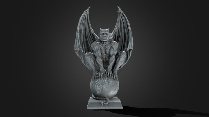 Devil Gargoyle Sitting on Globe 3D Model