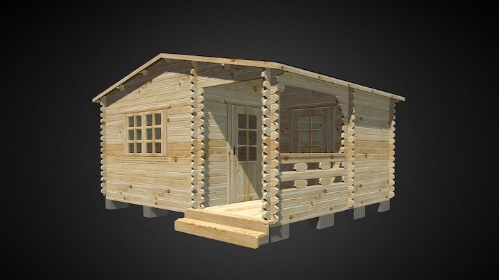Садовый домик 4,4x3,8 м с верандой из бруса 3D Model