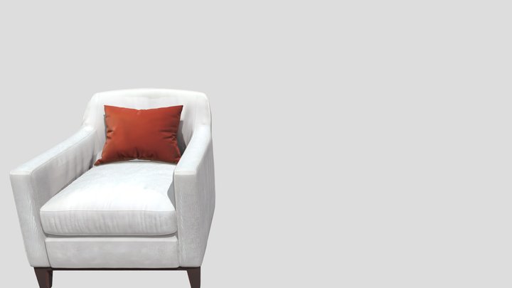 Cozy Beige Armchair with Rust Pillow 3D Model