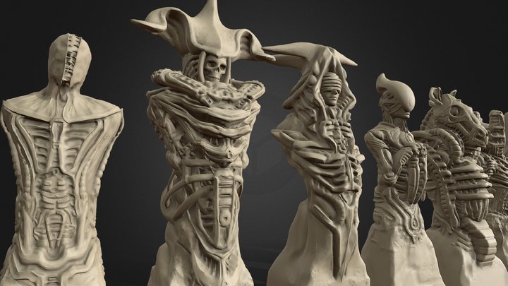Biomechanic chess set 2 3D Model
