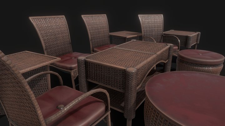 PBR Wicker Furniture 3D Model