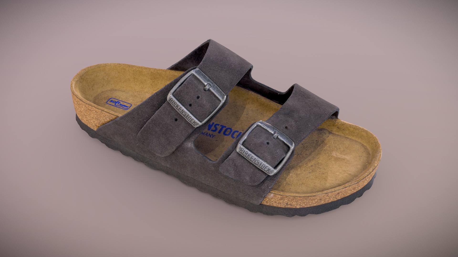 3D model Birkenstock Arizona Suede Sandal - This is a 3D model of the Birkenstock Arizona Suede Sandal. The 3D model is about a brown and black shoe.