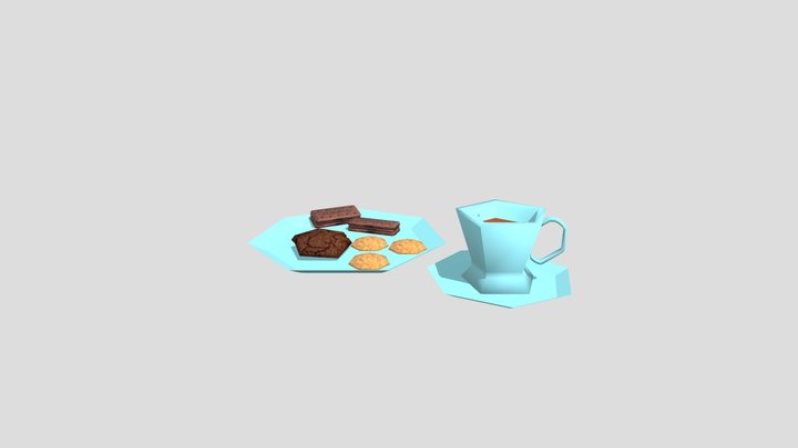 Tea and Biscuits set - Low Poly Set 3D Model