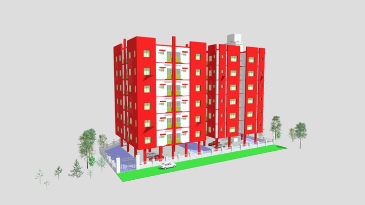 Residential Night View 3D Model