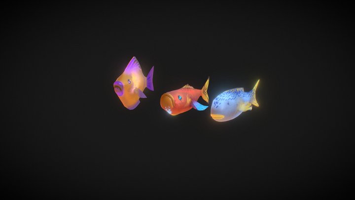 Low poly stylized fishes (Hand-painted pack) 3D Model