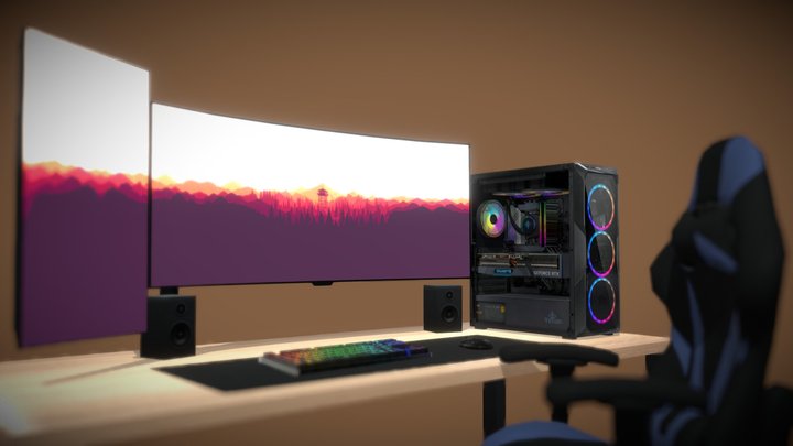 gaming setup v2 (low-poly) 3D Model