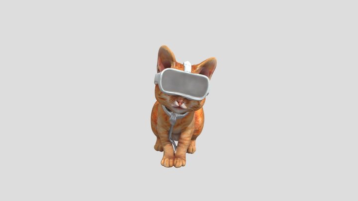 sitting cute orange kitten in white vr headset 3D Model