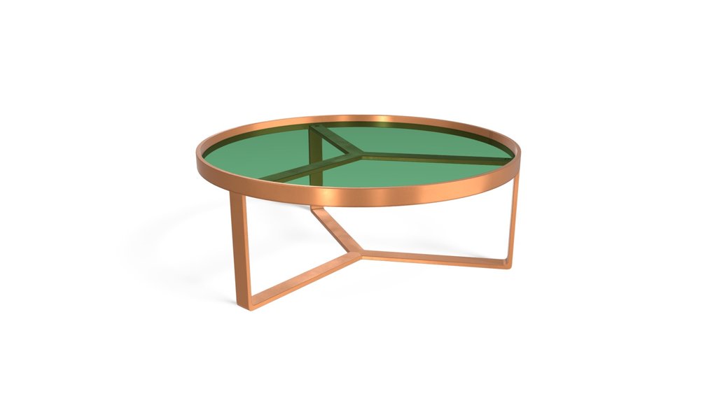 Aula Coffee Table, Brushed Copper & Green Glass