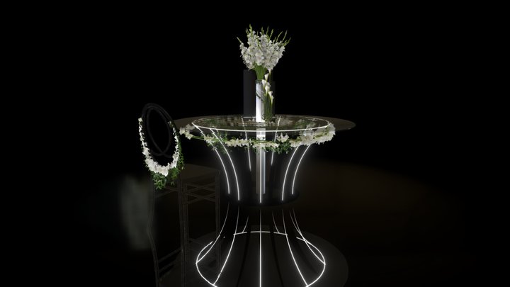 WEDDING TABLE AND CHAIR DECORATION WITH FLOWERS 3D Model