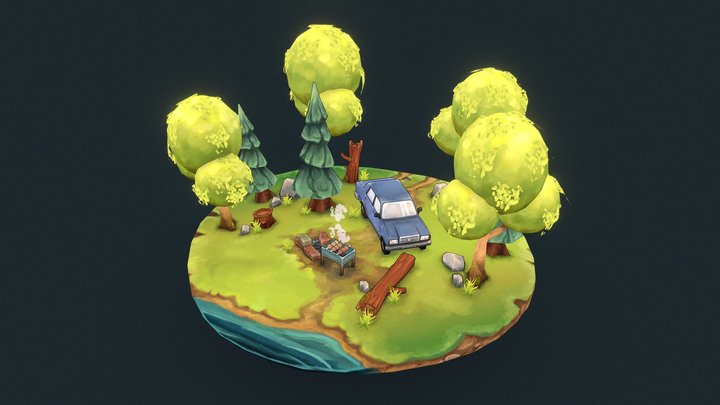 Stylized forest - Scene "May holiday" 3D Model
