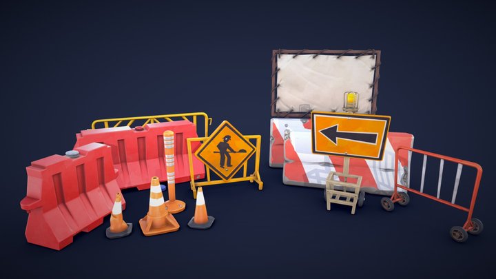 Stylized Traffic Props and Barriers 2 - Low Poly 3D Model