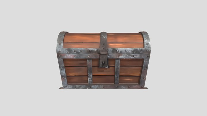Wooden treasure chest with metal 3D Model