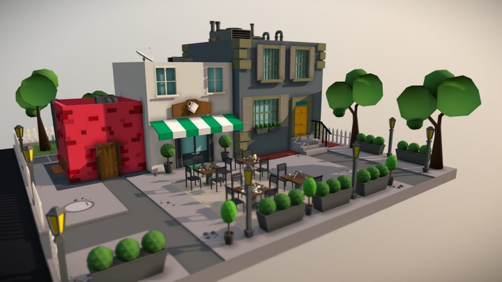 Low Poly City Square 3D Model